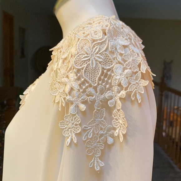 Vintage Ivory cream oversized floral lace collar church dress large - Picture 7 of 17